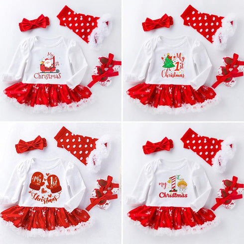 Christmas Children's Suit Long Sleeve Skirt Shoes And Socks 4-piece Set